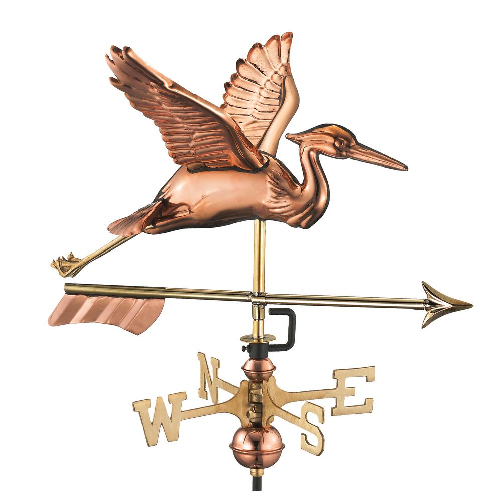 Blue Heron with Arrow Cottage Weathervane-Pure Copper with Roof Mount